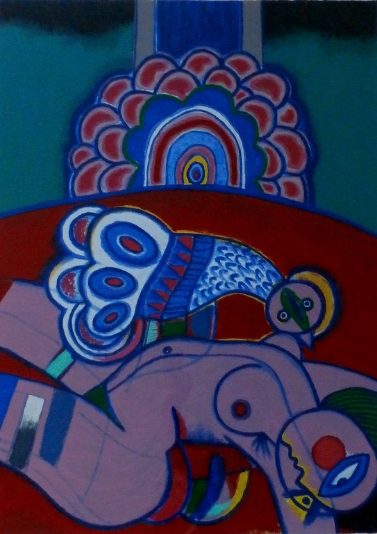 Corneille - grote ingelijste zeefdruk: Oiseau et Femme - 1993  verkocht voor € 895!