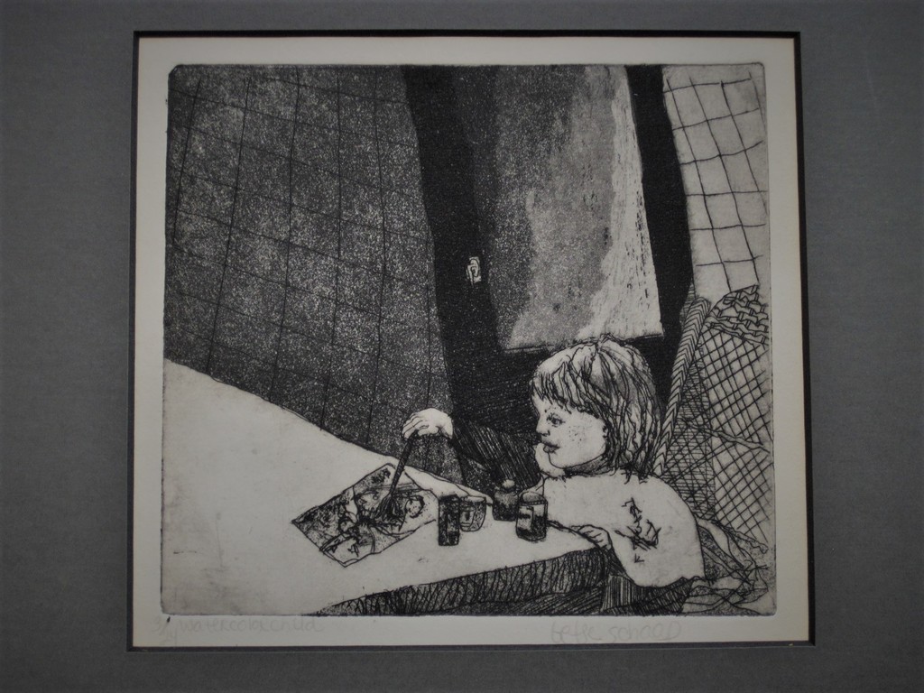 Hoogwaardige omstreeks 1960 droge naald Ets "Watercolor Child" gesigneerd kopen? Bied vanaf 1!