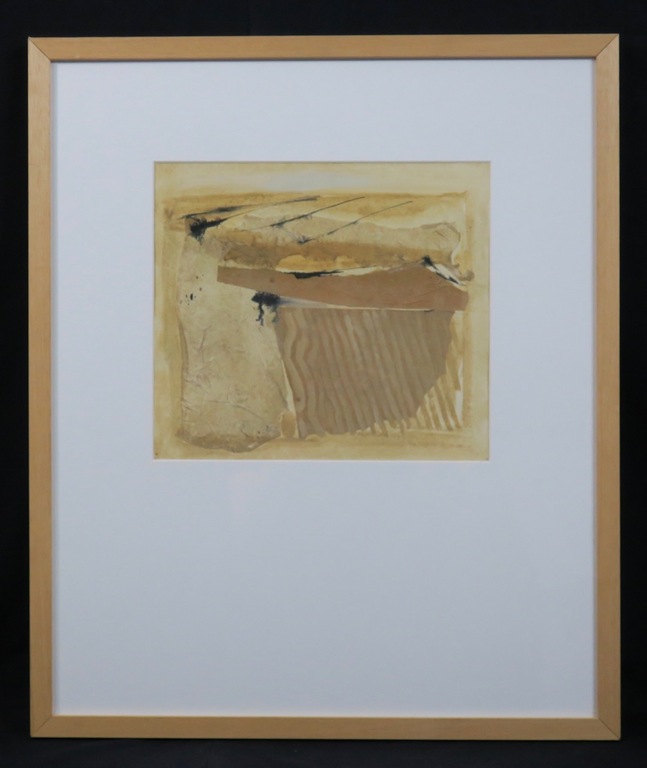 Joep Goeting: Gouache en collage, Spaans landschap - Ingelijst verkocht voor € 50!