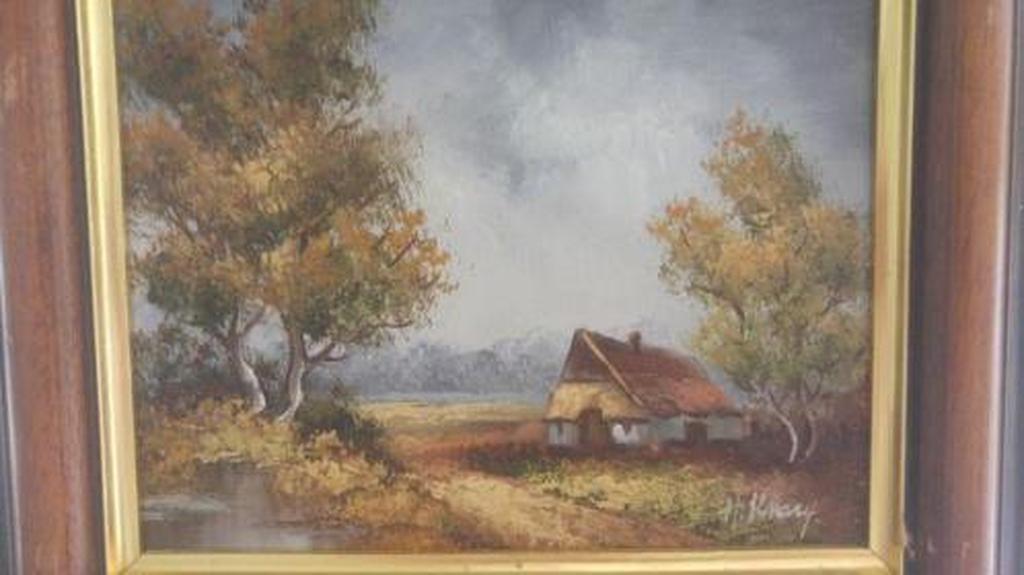 H. Knauf (1901-1976) olieverf op linnen, landschap hoeve kopen? Bied vanaf 15!