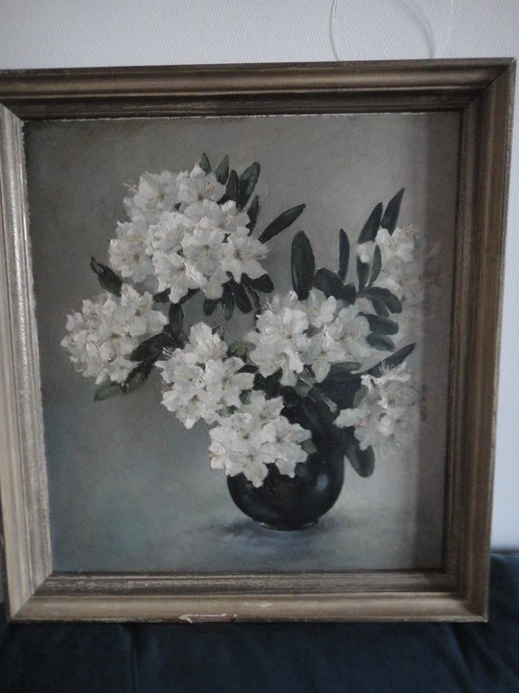 Jan Duyvetter, bloemstilleven met rhododendron in vaas, olieverf op board kopen? Bied vanaf 50!