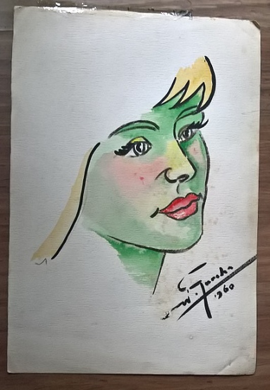 Willem Jurcka, Tekening, portret vrouw verkocht voor € 35!