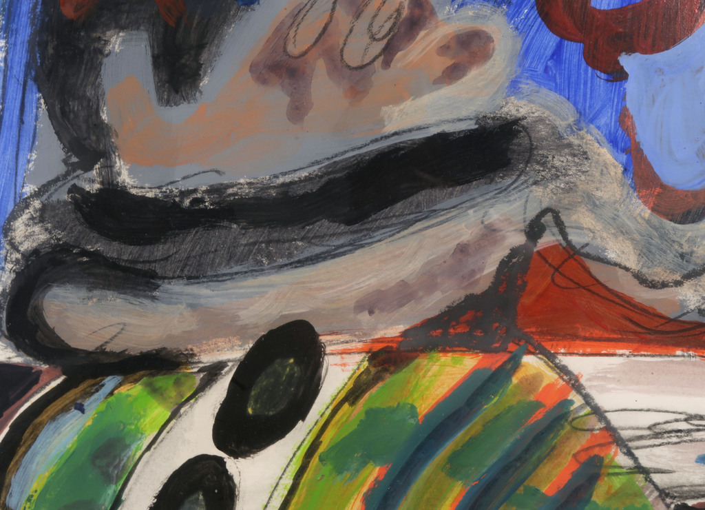Lucebert: Acryl en olieverf op papier, Z.T. Blauw met kop - Ingelijst (Groot) kopen? Bied vanaf 5000!