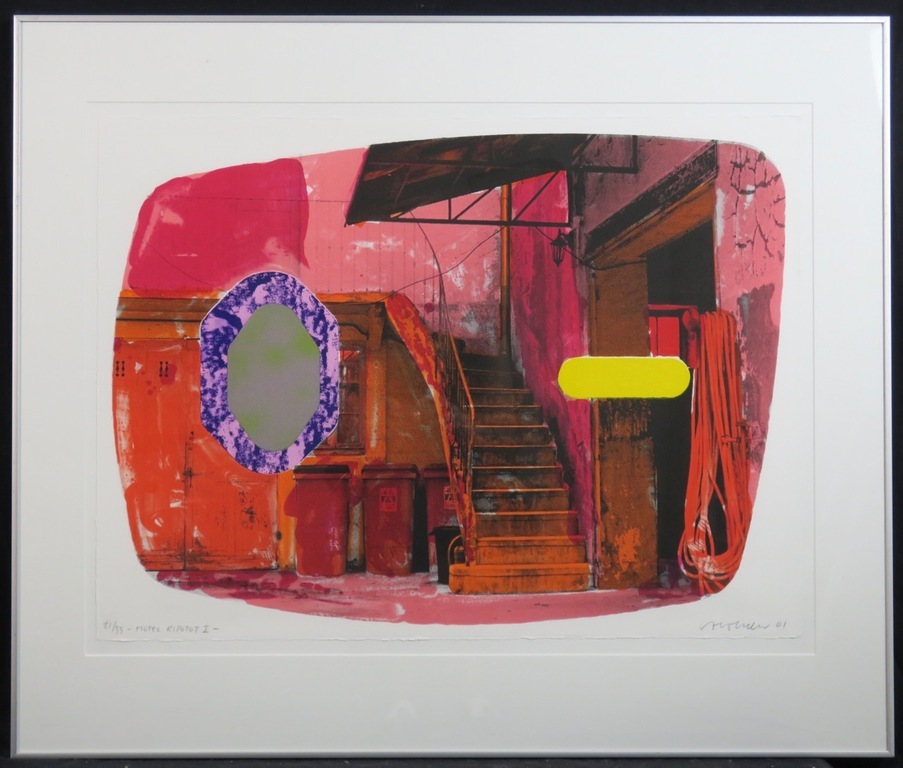 Jelis van Dolderen: Zeefdruk, Hotel Ripotot I - Ingelijst kopen? Bied vanaf 40!