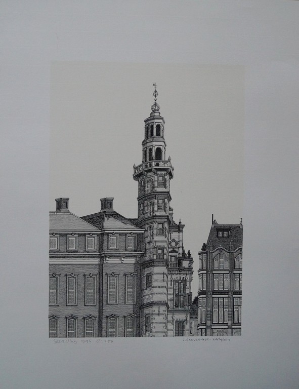Sees Vlag - gesigneerde zeefdruk - Kerkplein 's Gravenhage - 1996 verkocht voor € 55!