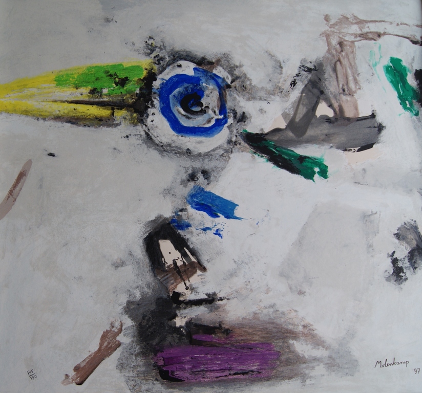 Nico Molenkamp gesigneerde kleurenlitho 'Witte vogel' - 1997 - oplage 150 ex. verkocht voor € 350!