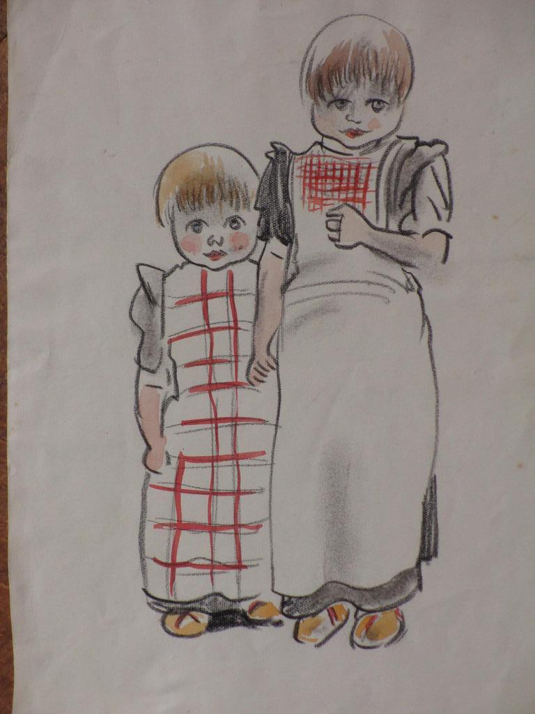 Karel van Seben, Kinderen in Bunschoter klederdracht, Kleurtekening kopen? Bied vanaf 1!