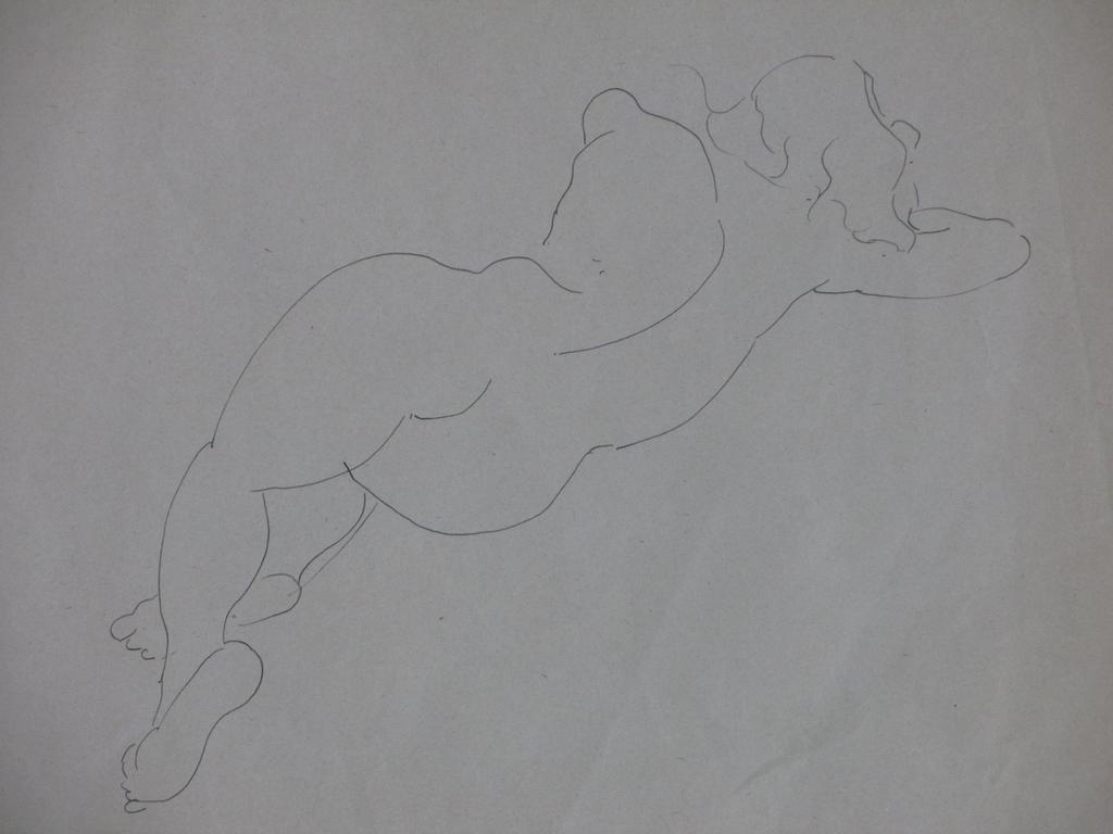 Gijs Voskuijl, Liggend Naakt, Inkttekening verkocht voor € 40!