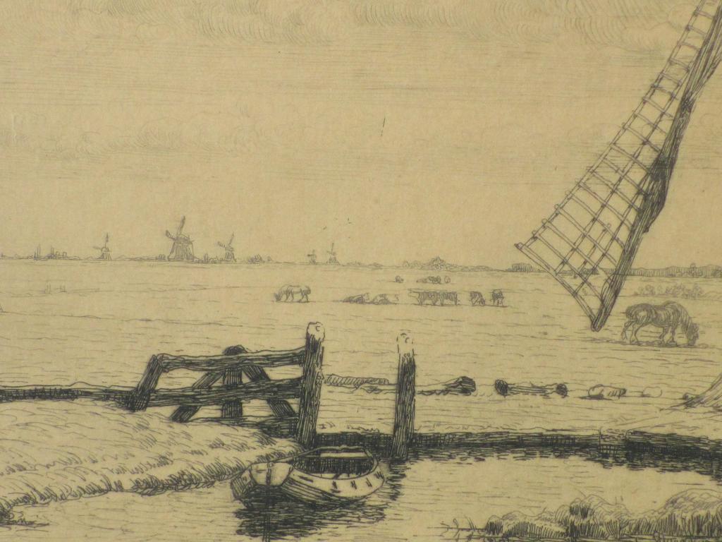 Maurits van der Valk, Molen in puur Hollands landschap, Ets kopen? Bied vanaf 35!