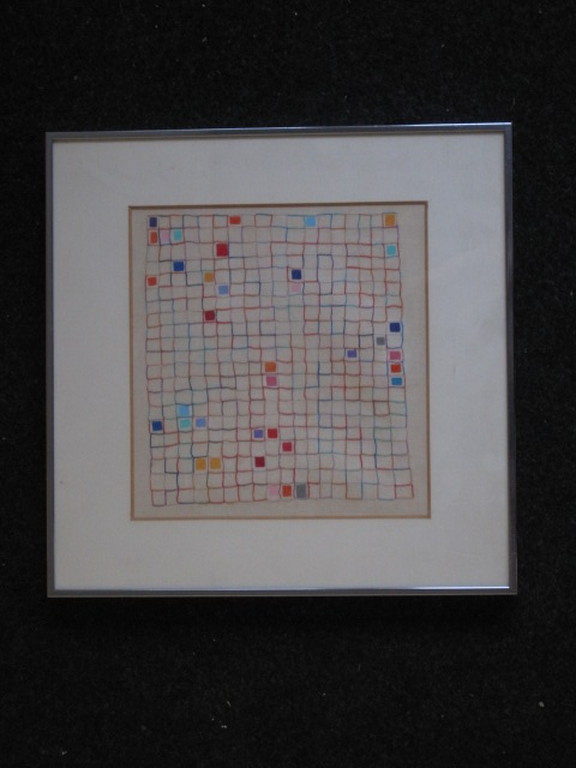 De laatste ! orig borduurwerk op textiel "compositie" van Helene Briels 1954 - kopen? Bied vanaf 1!
