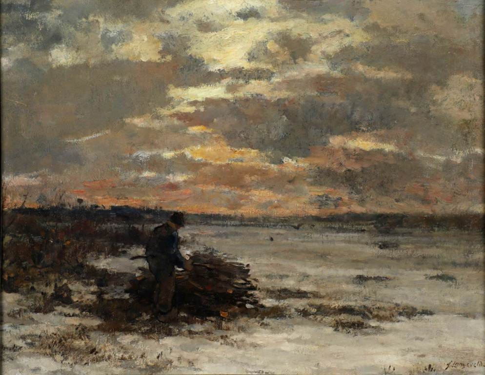 Frans Arnoldus Langeveld, Houtsprokkelaars in winterlandschap  verkocht voor € 600!