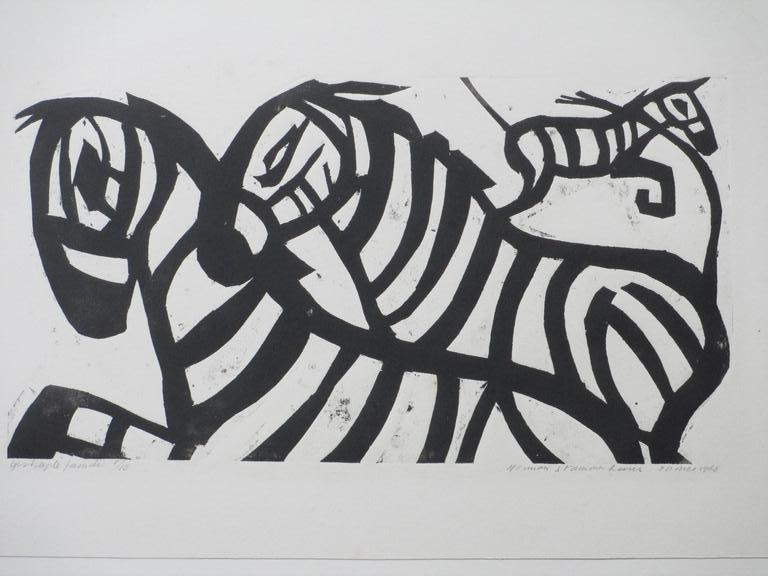 Herman Stammeshaus, Gestreepte familie, Houtsnede kopen? Bied vanaf 40!