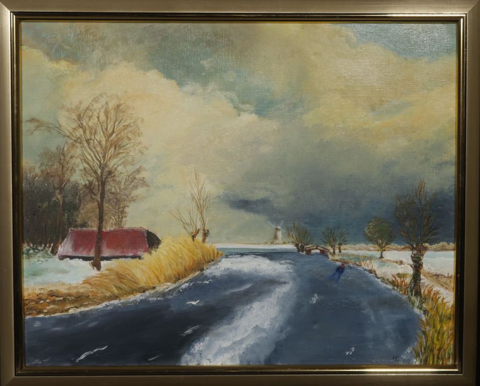 Herman Lievers: Olieverf, Winter nabij Edam - Ingelijst kopen? Bied vanaf 1!
