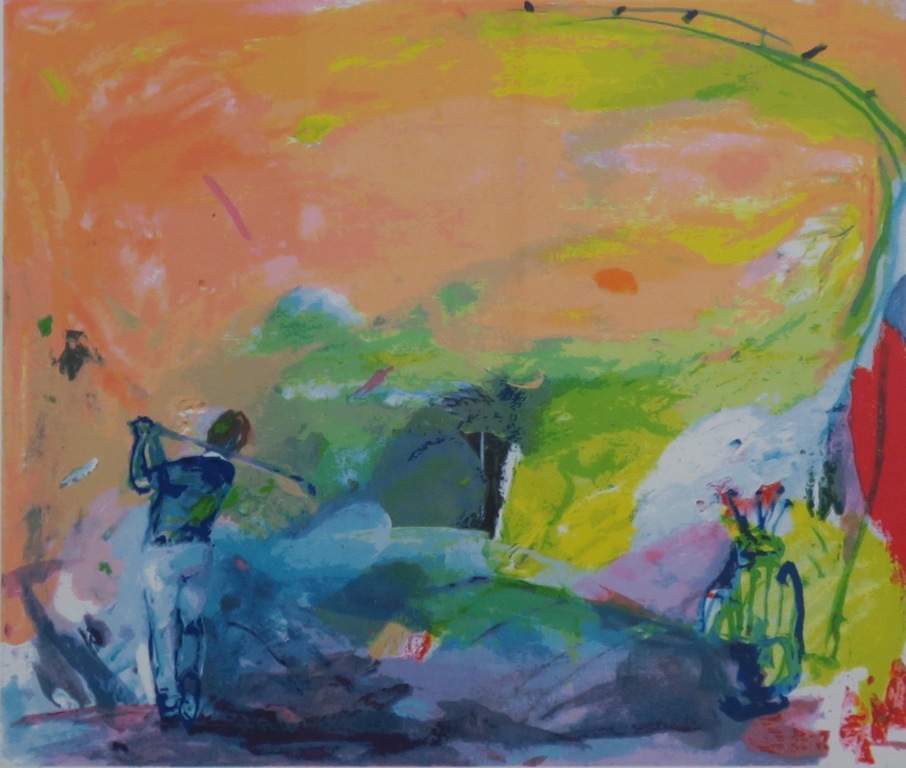 Jan van Diemen: Zeefdruk, Golfer - Ingelijst kopen? Bied vanaf 50!