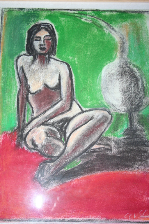 Carla van Slooten : Twee pastels, Zittend en staand naakt  kopen? Bied vanaf 45!