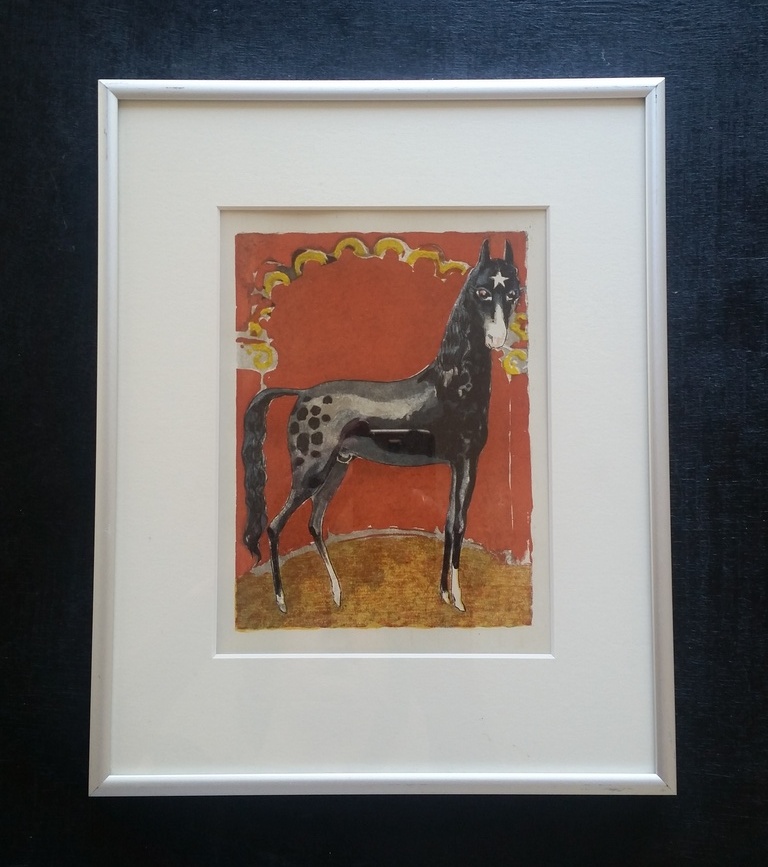 Kees van Dongen, Originele houtgravure uit 1955-" Le cheval noir "  verkocht voor € 75!
