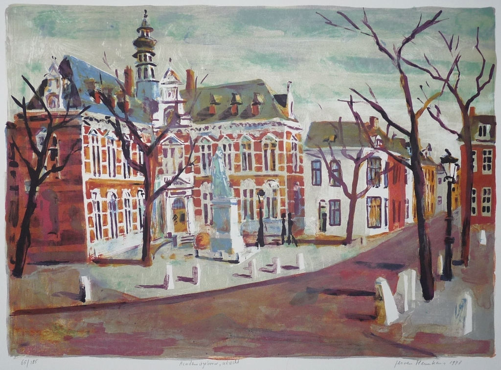 Jeroen Hermkens: Kleurenlitho, Academiegebouw Utrecht verkocht voor € 135!