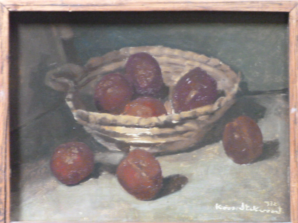 Koos Stikvoort - olieverf - Mandje met pruimen verkocht voor € 225!