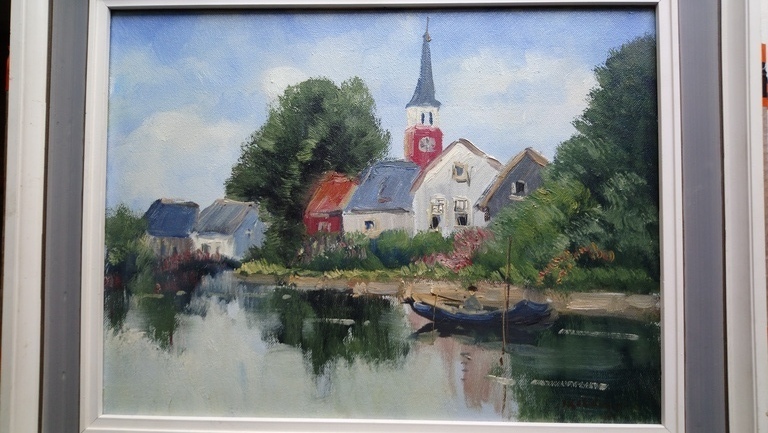 Jan Kelderman, Olieverf op doek, Broek in waterland kopen? Bied vanaf 20!