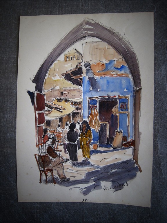 Zeldzaam mooi aquarel "markt Akko Israel" gesigneerd Frans Boers 1912-1987 kopen? Bied vanaf 1!