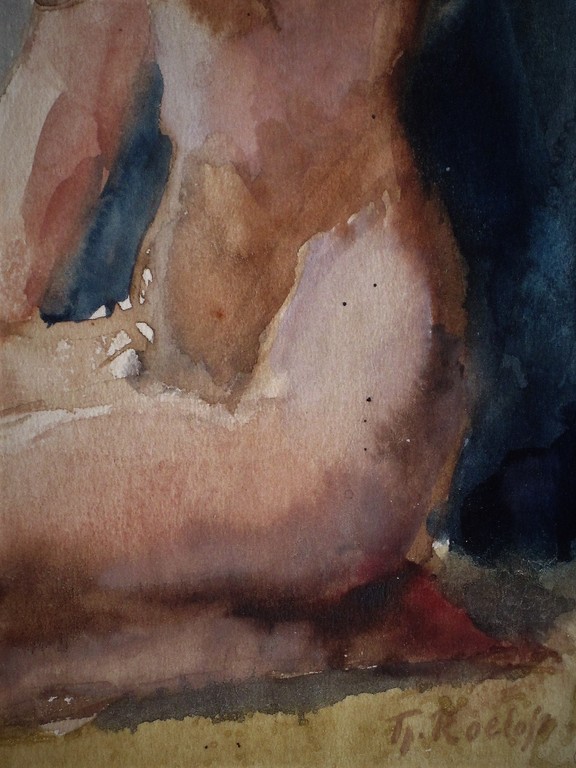 Magnifieke impress 1920 aquarel "knielend vrouwelijk naakt gesigneerd Tj.Roelofs kopen? Bied vanaf 1!