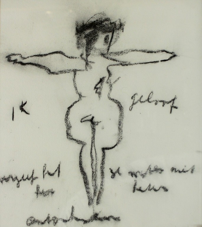 ANTON HEYBOER. Unieke Houtskooltekening.  -Ik Geloof-  Ingelijst. kopen? Bied vanaf 220!