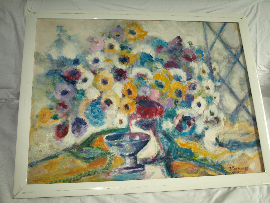 Jan Hermeler : Acrylverf op doek – Stilleven bloemen – Gesigneerd & ingelijst kopen? Bied vanaf 1!