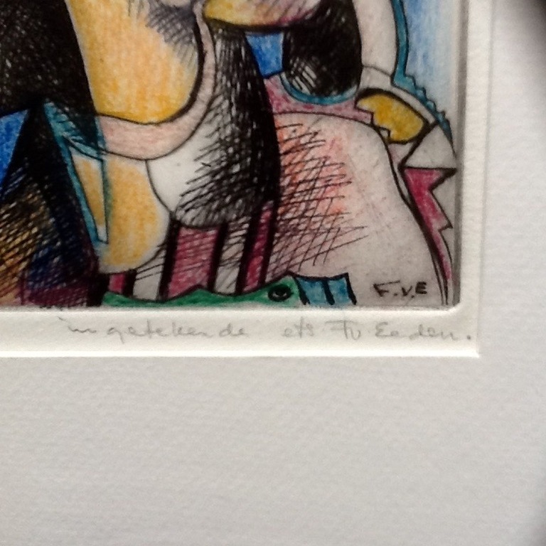 Frits van Eeden, handingekleurde ets, unica kopen? Bied vanaf 55!