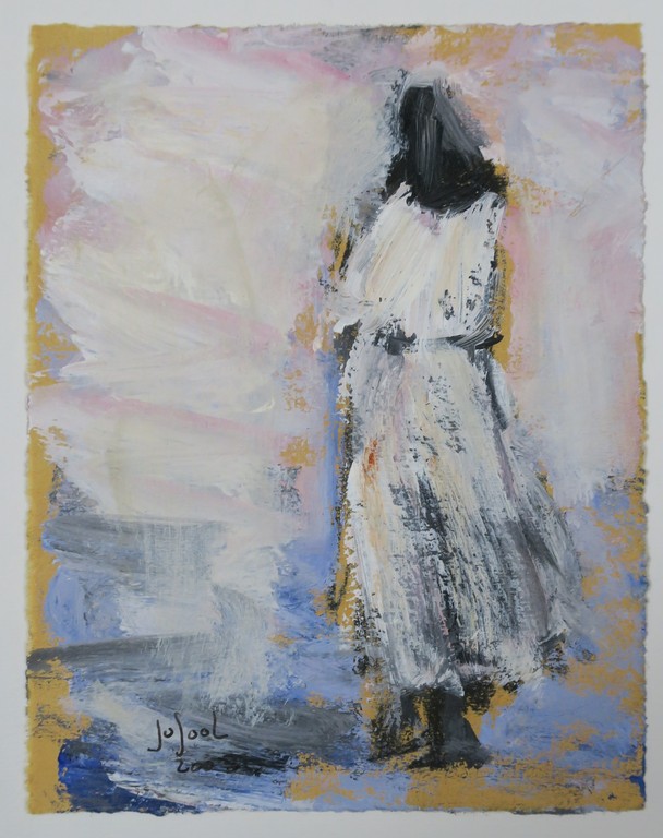 Jose van Gool: Acryl op papier, Z.T. dame kopen? Bied vanaf 20!