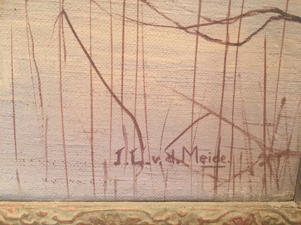 J.L. van der Meide, olie op doek, opvliegende eenden aan de plas kopen? Bied vanaf 1!