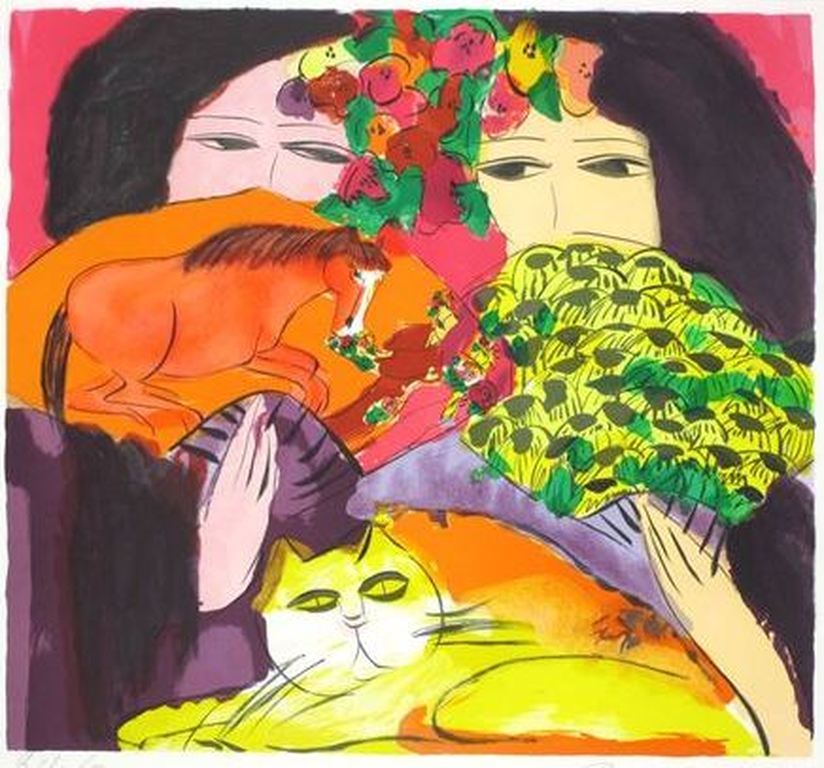 Walasse Ting: Litho, Springtime is here - Ingelijst (zeer groot) verkocht voor € 490!