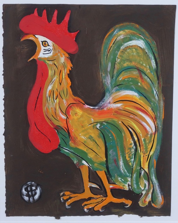 Hans Stoevenbelt: Acryl op papier, Haan II - Ingelijst kopen? Bied vanaf 40!