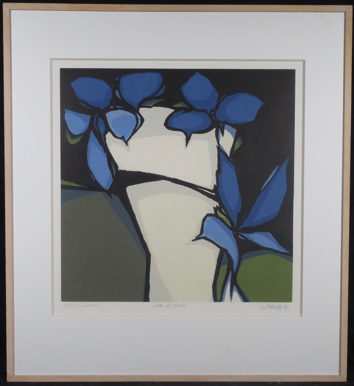 Fon Klement: Boardsnede, Vase en Fleurs - Ingelijst (Groot!) verkocht voor € 150!