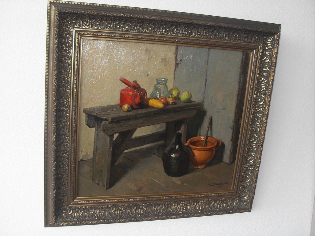 Stilleven met fruit flessen en waterketel verkocht voor € 275!