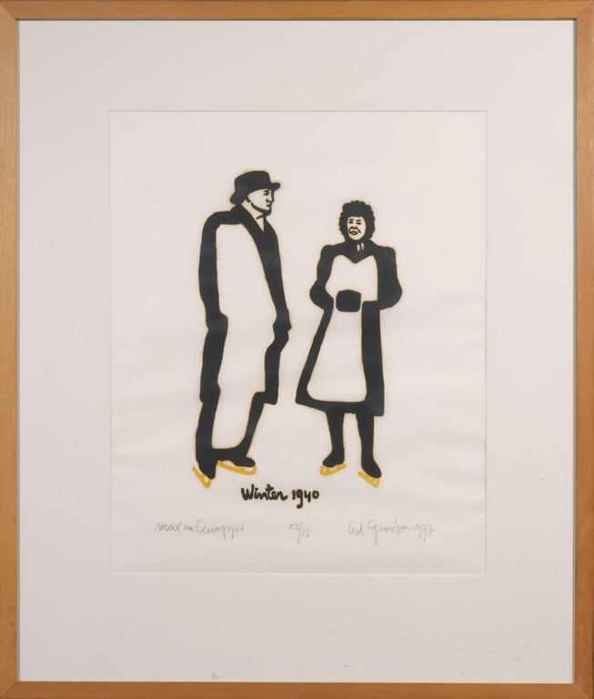 Ad Gerritsen: Lino op Rijstpapier, Max en Quappi - Ingelijst verkocht voor € 60!