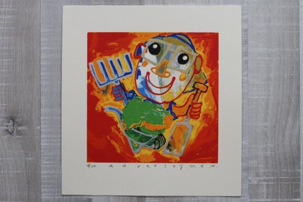 AD VERSTIJNEN  Zeefdruk  DE TUINMAN  Handgesigneerd verkocht voor € 45!