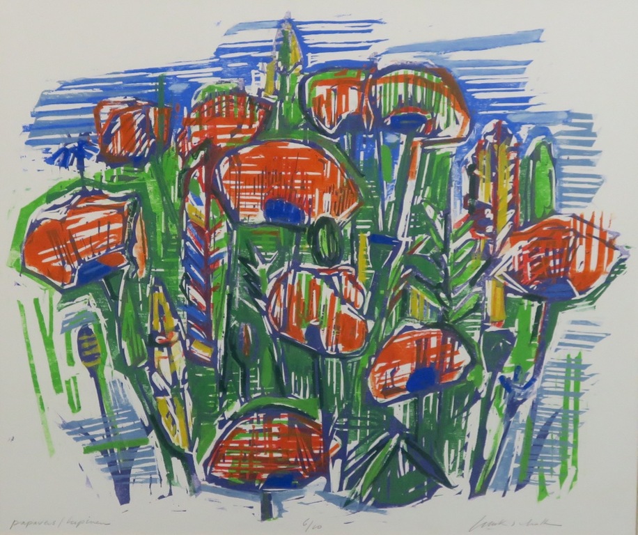 Luuk Scholten: Houtsnede, Papavers.. - Ingelijst kopen? Bied vanaf 20!