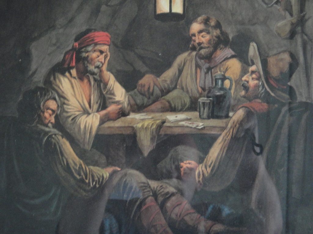 Gerrit Jan Derens (1831-1898) , aquarel, kaartspelende mannen verkocht voor € 73!