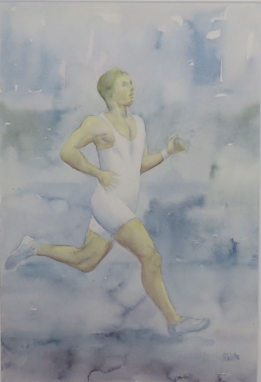 Anneke Witte: Aquarel, Hardloper - Ingelijst kopen? Bied vanaf 1!