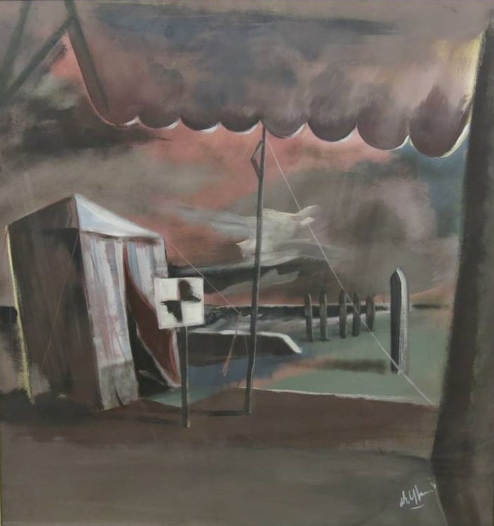 Dick Elffers: Pastel, Huisje aan het strand - Ingelijst (groot) verkocht voor € 200!
