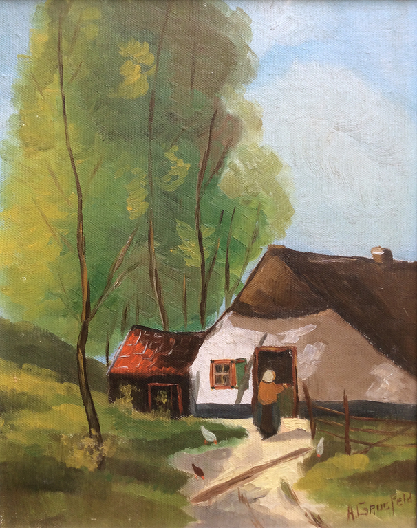 Albert Grosfeld - Buitenleven - olieverf op paneel verkocht voor € 45!