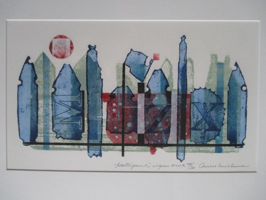Anne Huitema, mooi gelijste kleurenets, "Plattegrond" verkocht voor € 40!