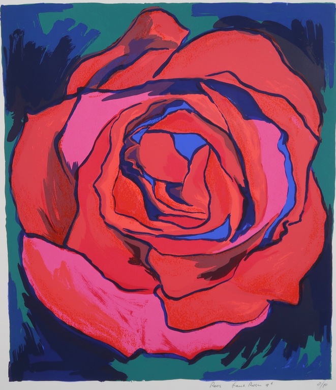 Frank Rosen: Zeefdruk, Roos - Ingelijst kopen? Bied vanaf 35!
