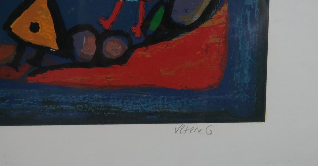 Giovanni Vetere: Zeefdruk, Vrouw met kinderen en vissen - Ingelijst (Groot) kopen? Bied vanaf 120!