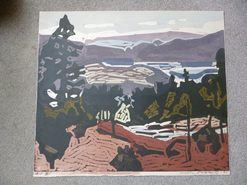 Hein Stork - kleurenlinosnede - Landschap kopen? Bied vanaf 125!