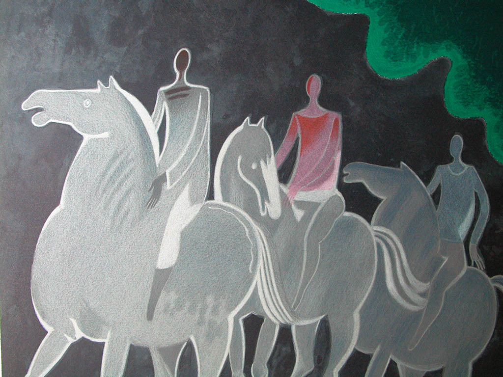 Albert Zavaro, 'Chevauchee Nocturneâ�� â�� originele lithografie, gesigneerd kopen? Bied vanaf 49!