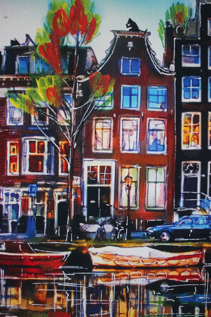 Elena Polyakova:   Amsterdamse gracht, Gemengde techniek kopen? Bied vanaf 100!