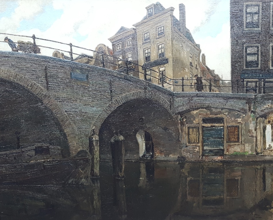 Hendrikus IJkelenstam - Oudegracht Utrecht - olie op doek, gesigneerd en verso kopen? Bied vanaf 1100!