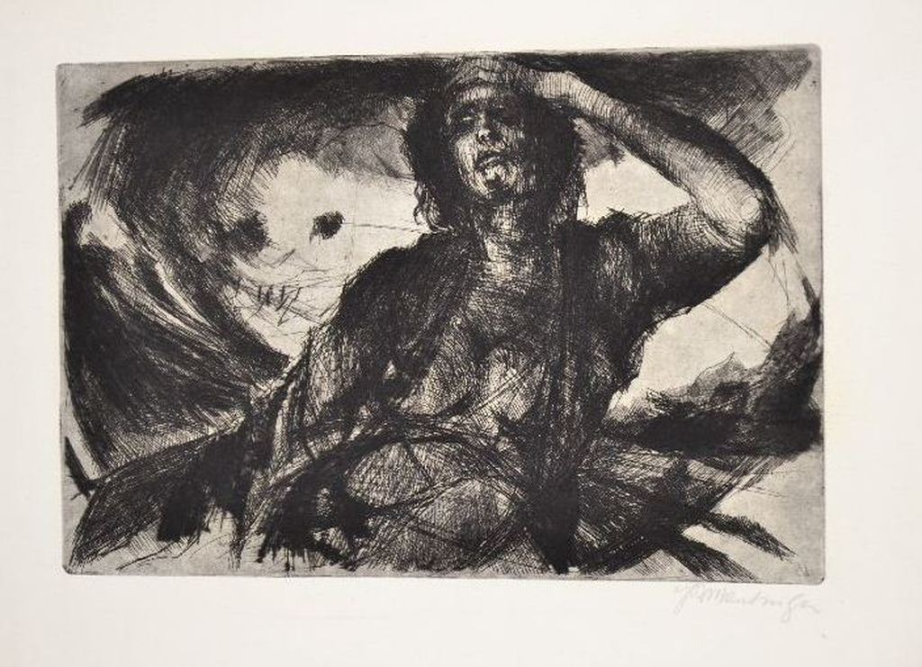 Jan Mensinga: Mooie ets/droge naald. Vrouwfiguur kopen? Bied vanaf 50!