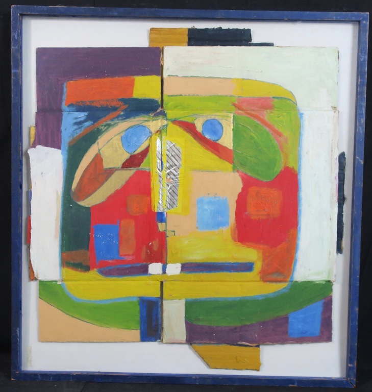 Meertje Kaal: Olieverf en collage op karton, Gezicht - Ingelijst kopen? Bied vanaf 20!